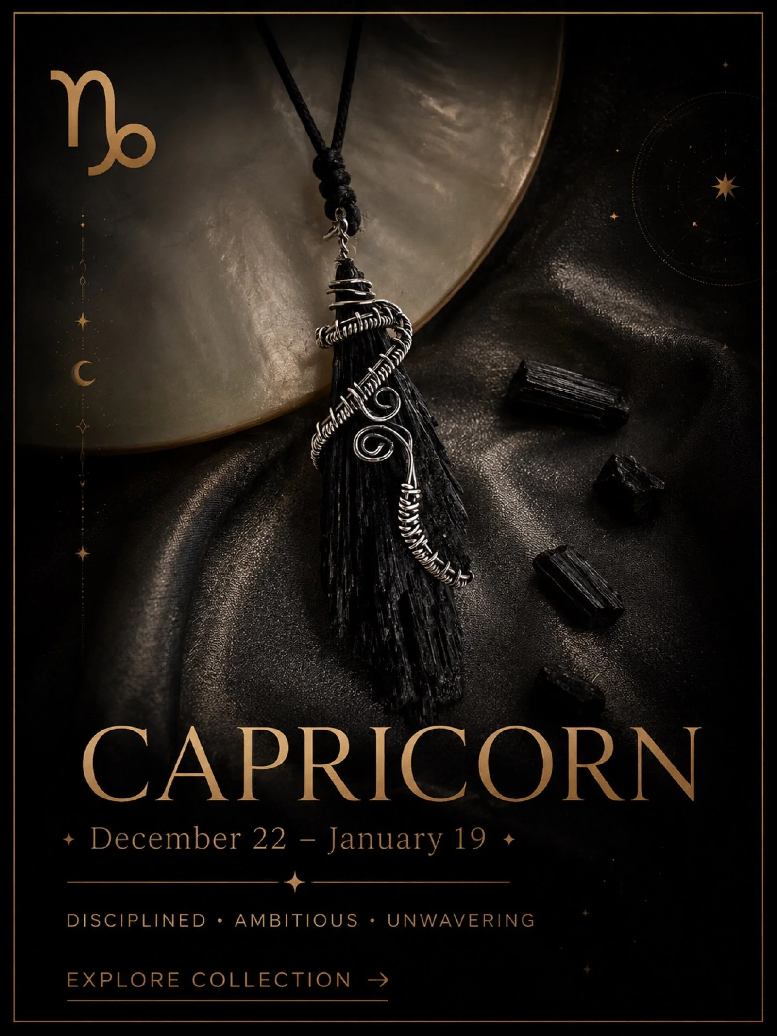 Grounded gemstones reflecting ambition, resilience and the determined nature of Capricorn.