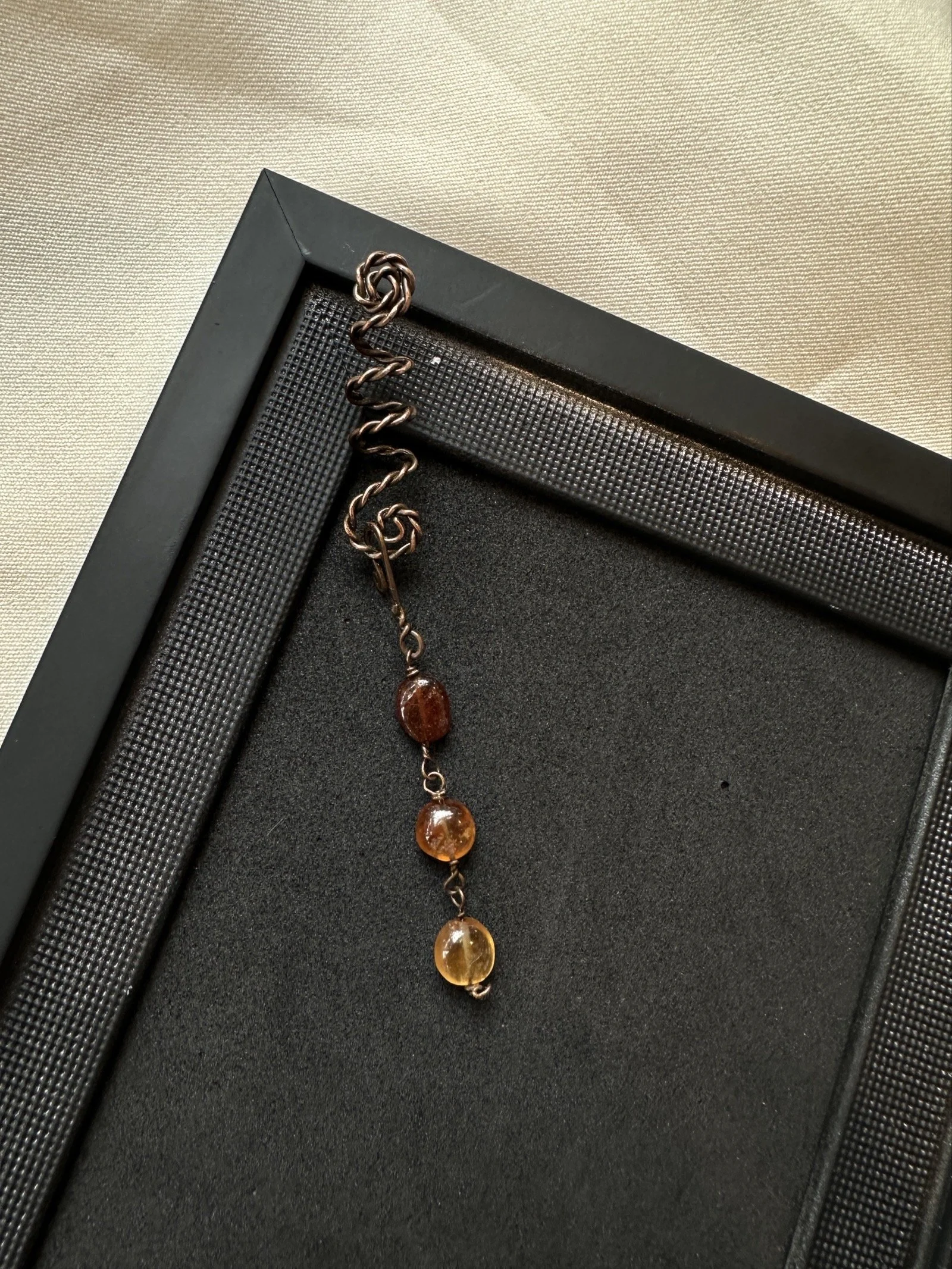 Handcrafted Copper Spiral Braid Cuff with Amber
