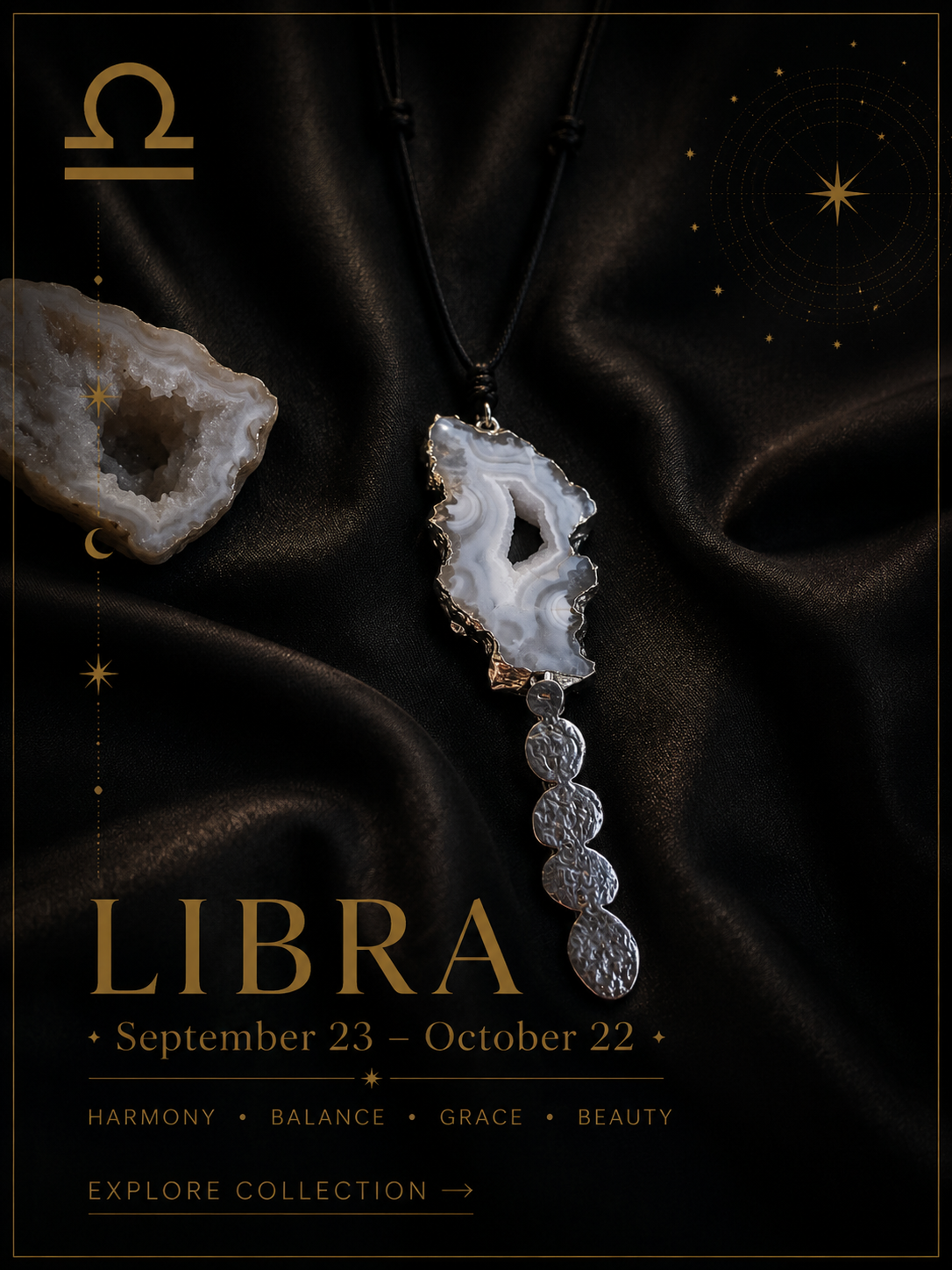 Crystal jewelry inspired by harmony, beauty and the balanced nature of Libra.