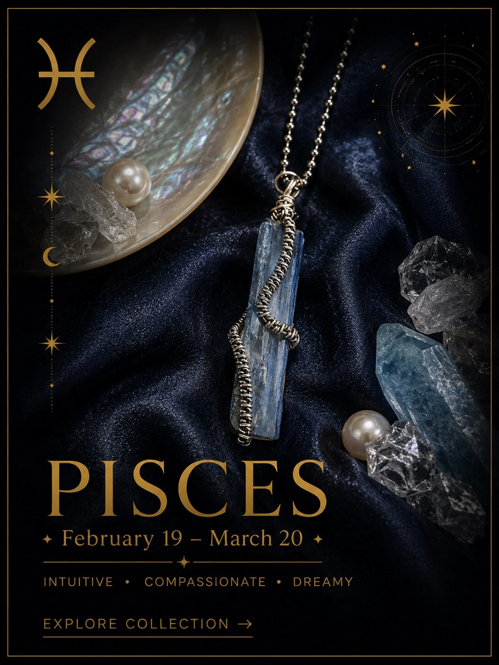 Intuitive gemstones selected to support creativity, compassion and dreamy Pisces energy.