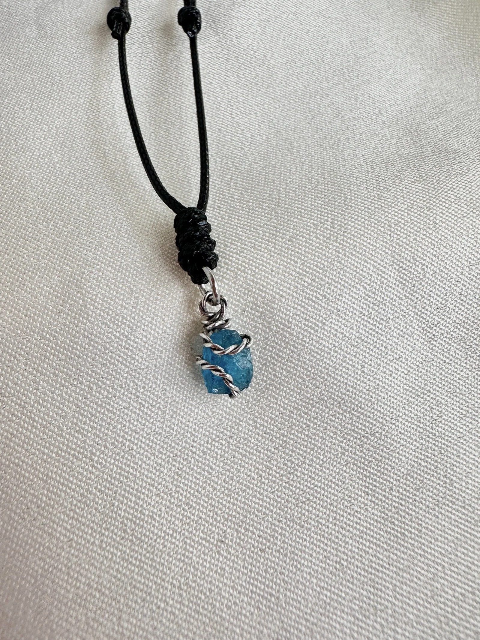 Mini Raw Blue Apatite Pendant in Sterling Silver