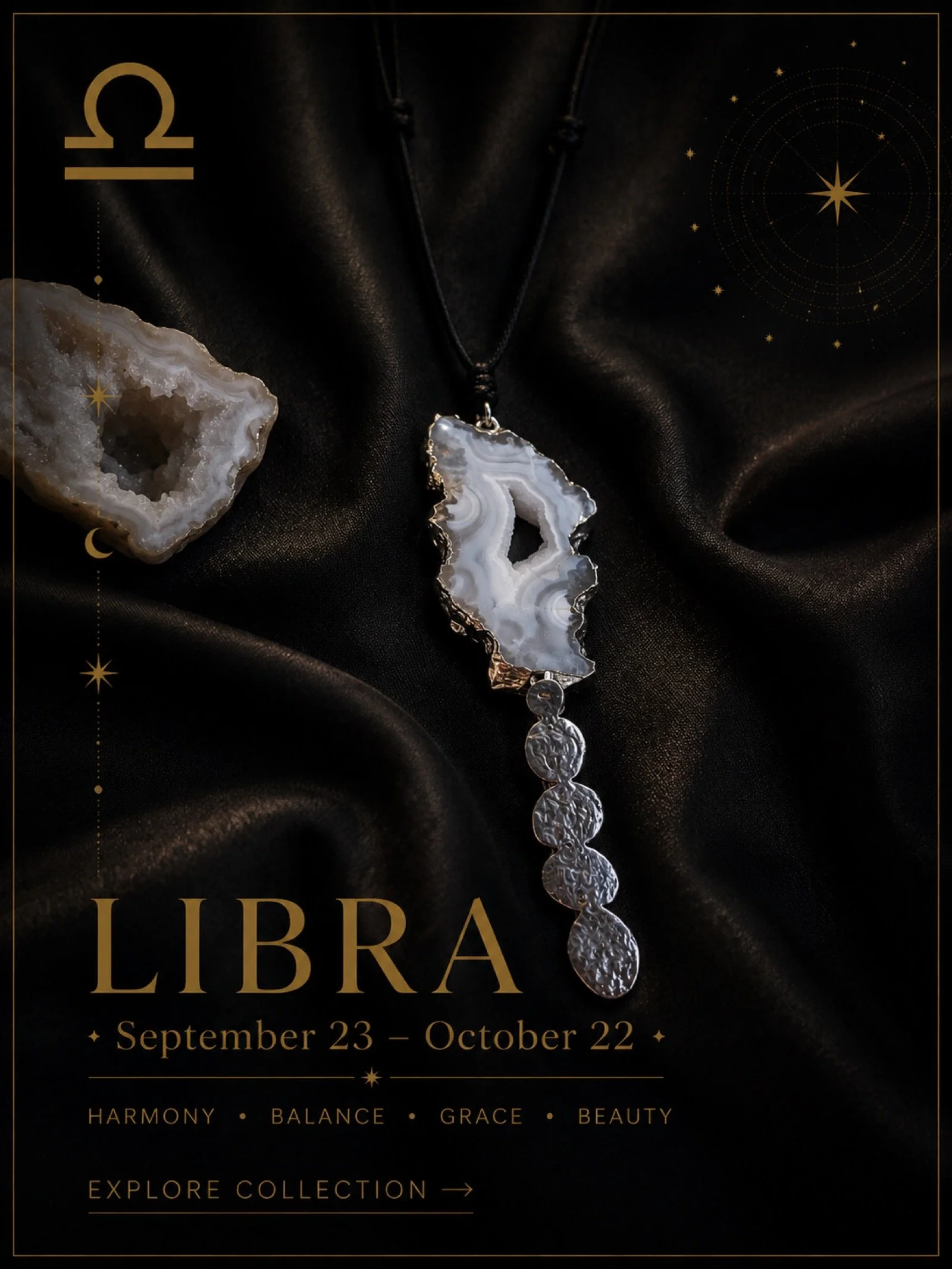 Carefully chosen gemstones reflecting Libra's diplomatic nature, inner balance, and appreciation for beauty.