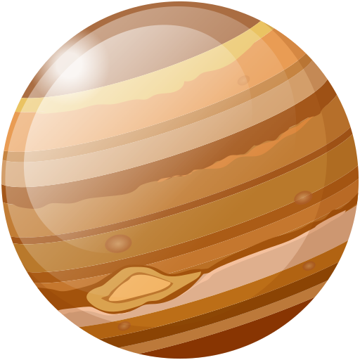 Illustration of the planet Jupiter with its bands and Great Red Spot.