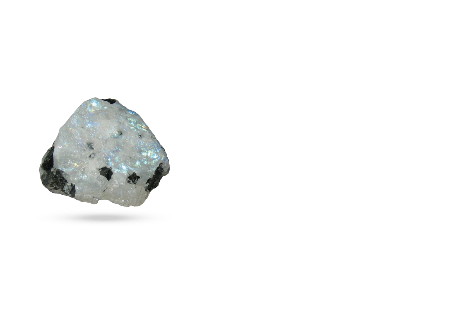 A piece of rough moonstone, isolated on a white background.