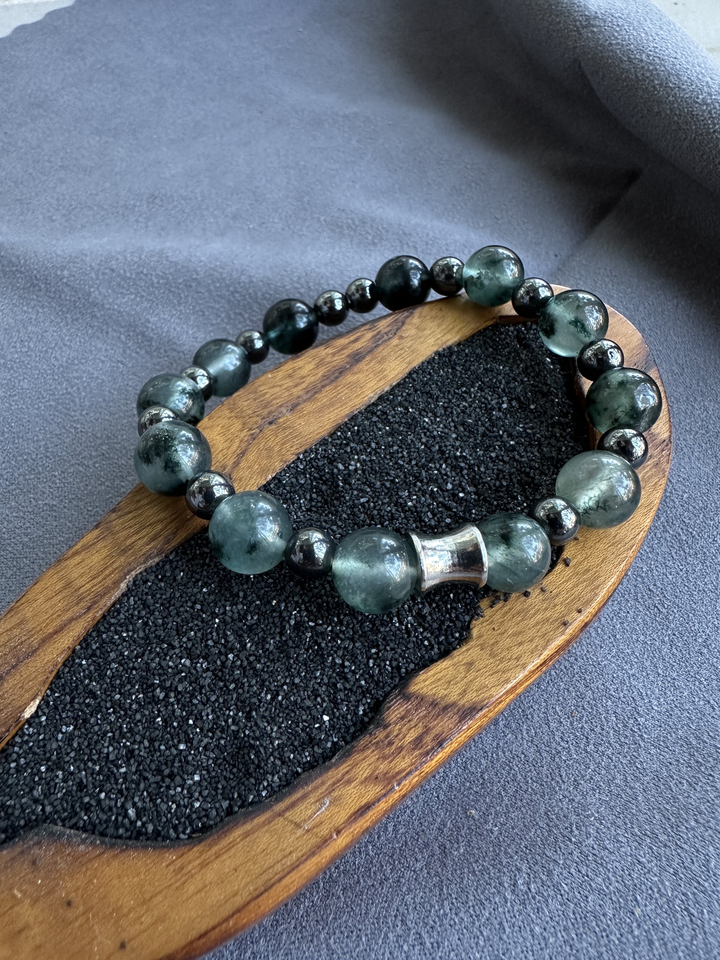 Moss Agate & Hematite Men’s Bracelet – Grounding, Growth & Strength