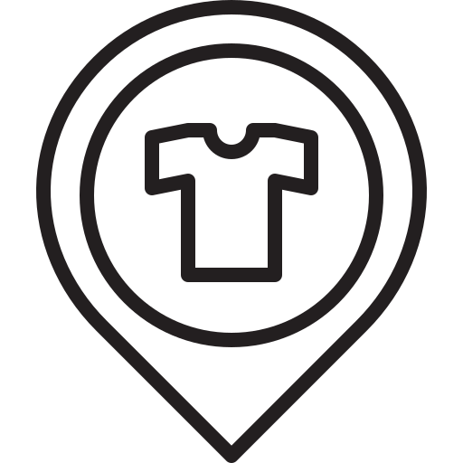 Icon of a t-shirt inside a location pin