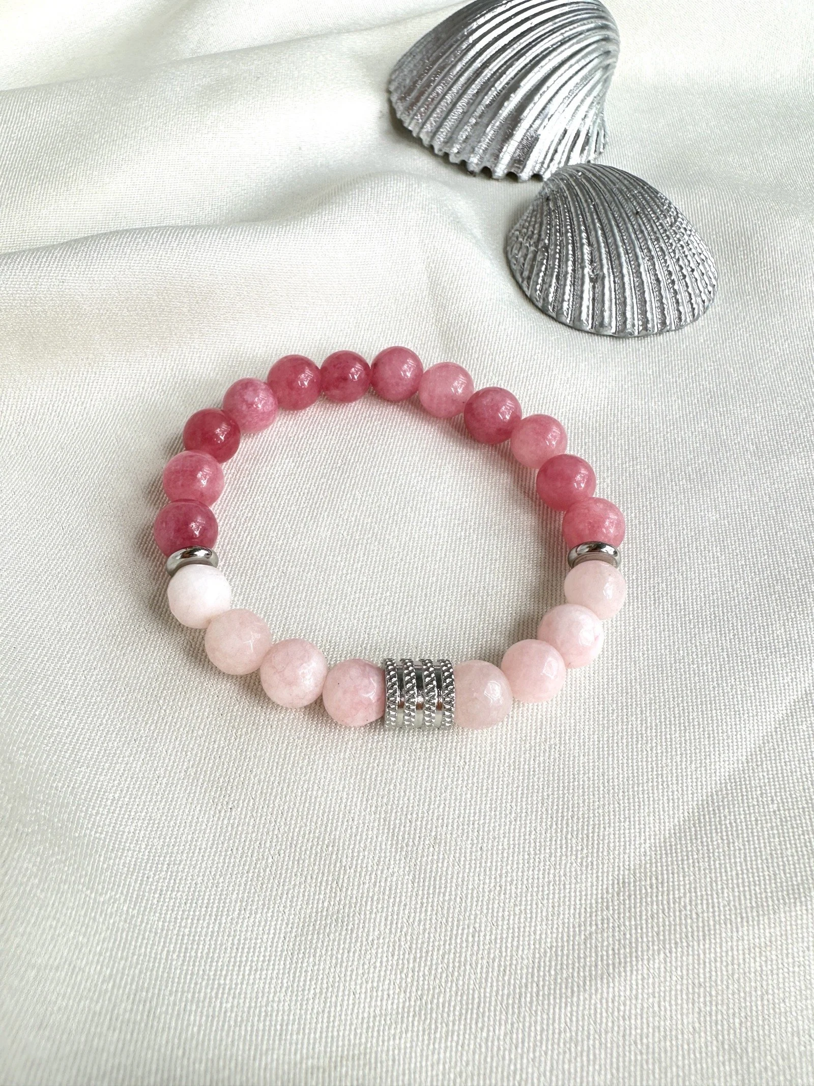 Handcrafted Morganite & Cherry Quartz Bracelet