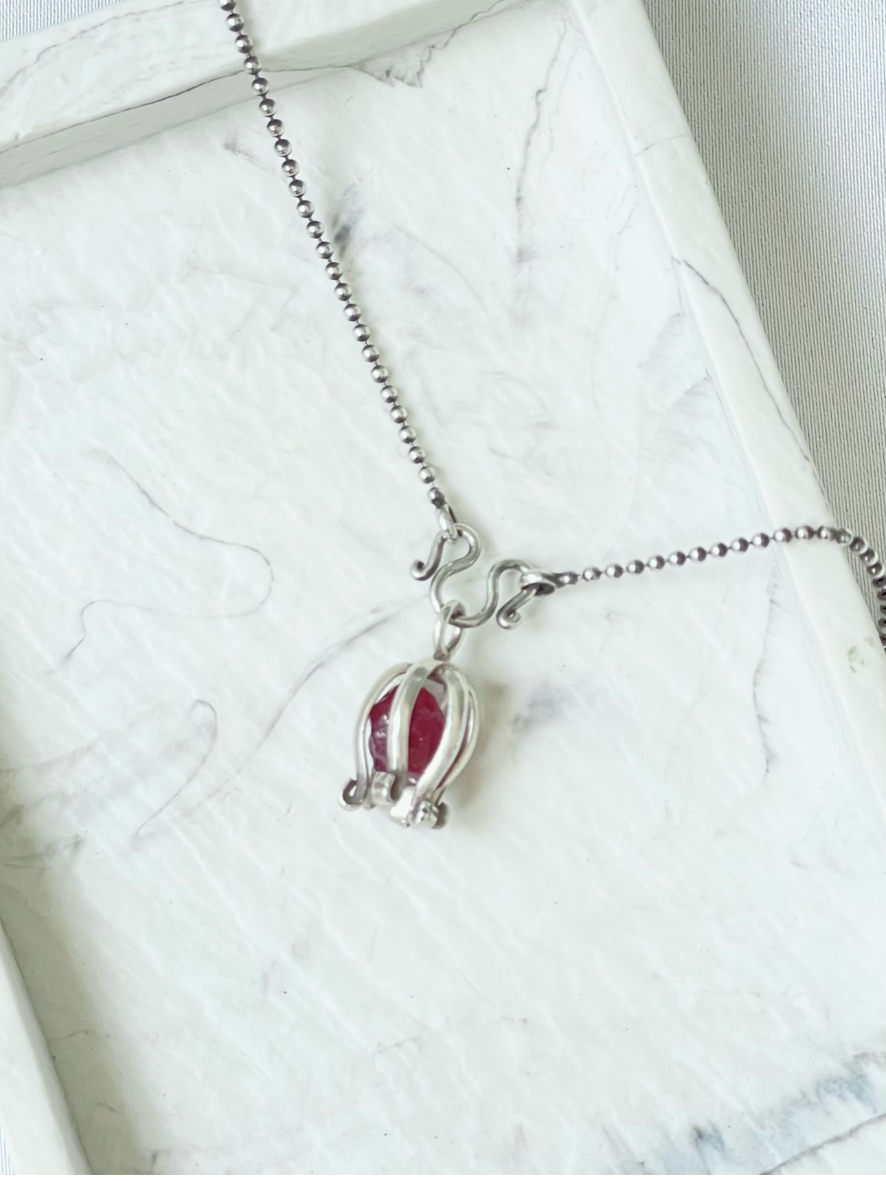 Sterling Silver Garnet Necklace | Handmade Raw Garnet Crystal Pendant
