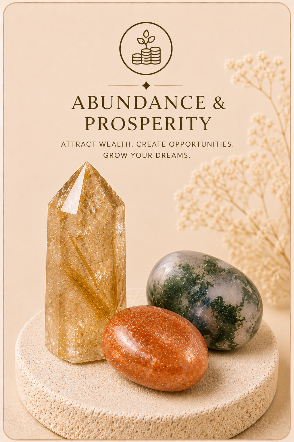 Attract opportunity, abundance and positive growth with gemstones chosen to support confidence, success and prosperity.