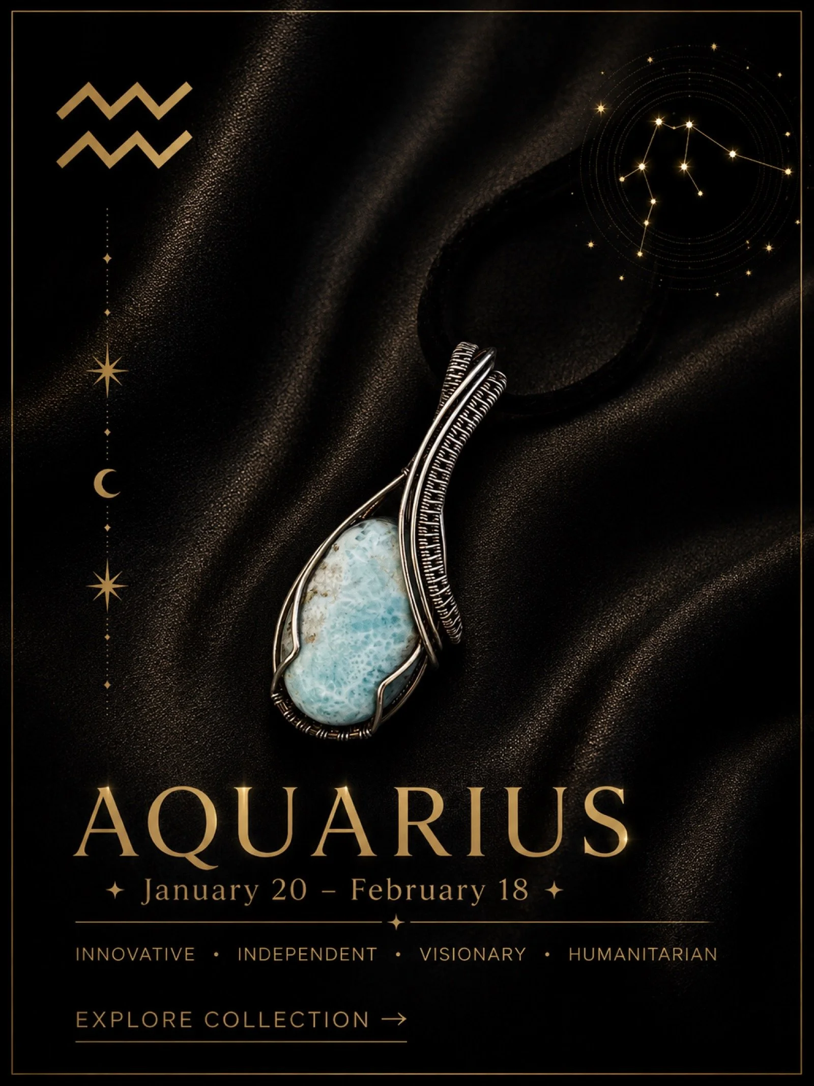 Unique gemstones inspired by innovation, independence and visionary Aquarius energy.