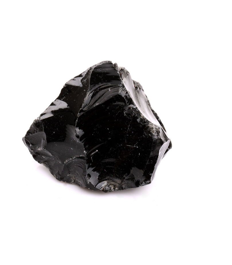 A black obsidian stone on a white background.