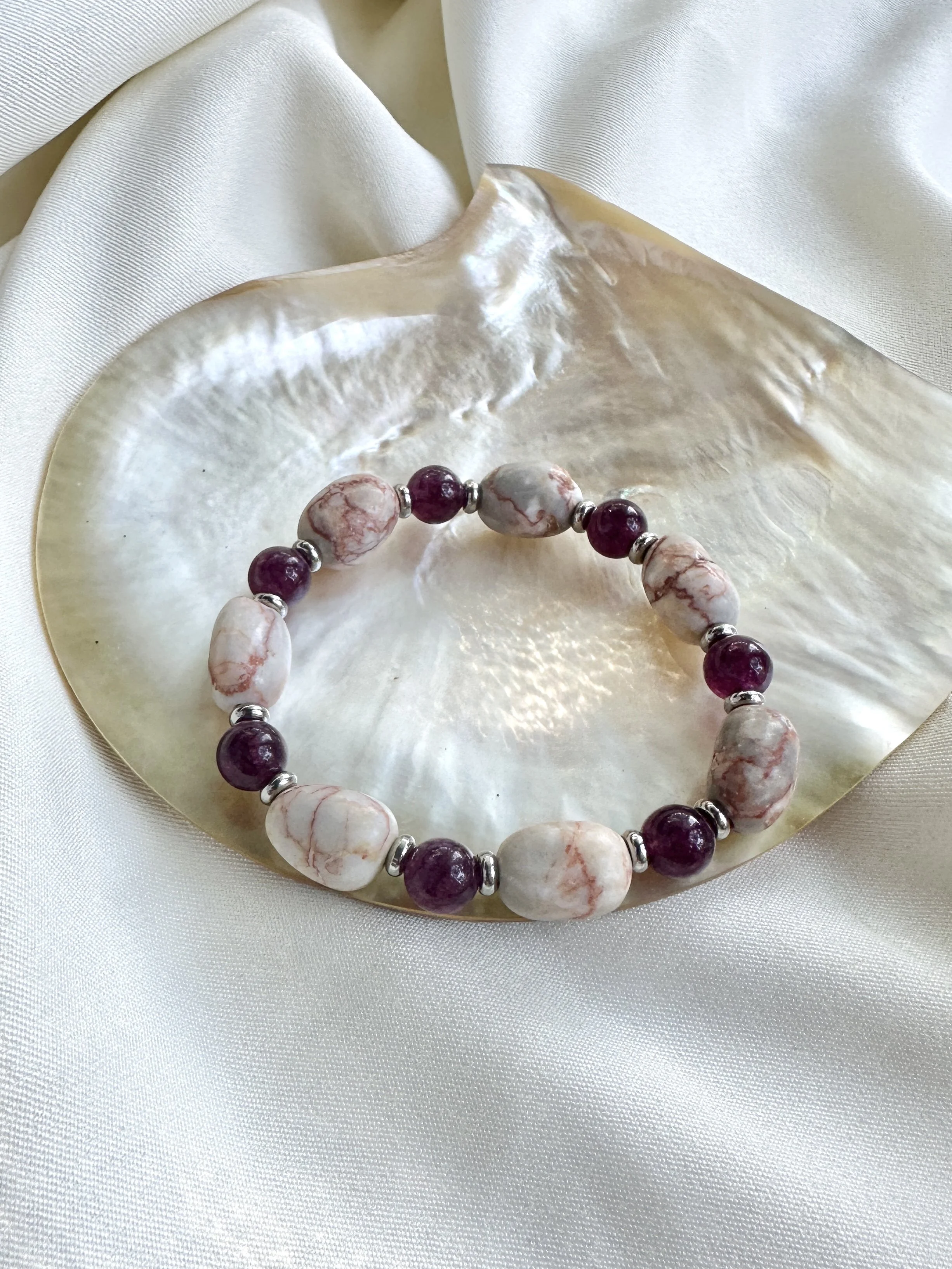 Red Vein Jasper & Quartz Bracelet – Passion, Clarity & Inner Strength