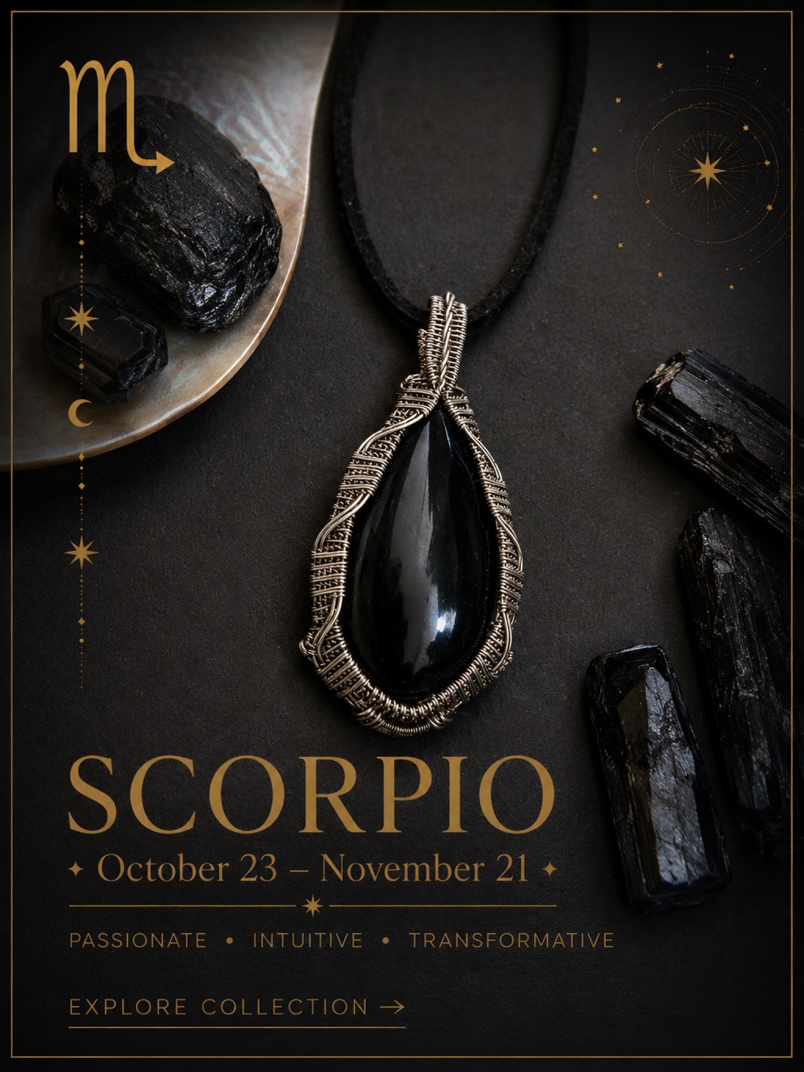 Powerful gemstones selected to reflect Scorpio passion, transformation and emotional strength.