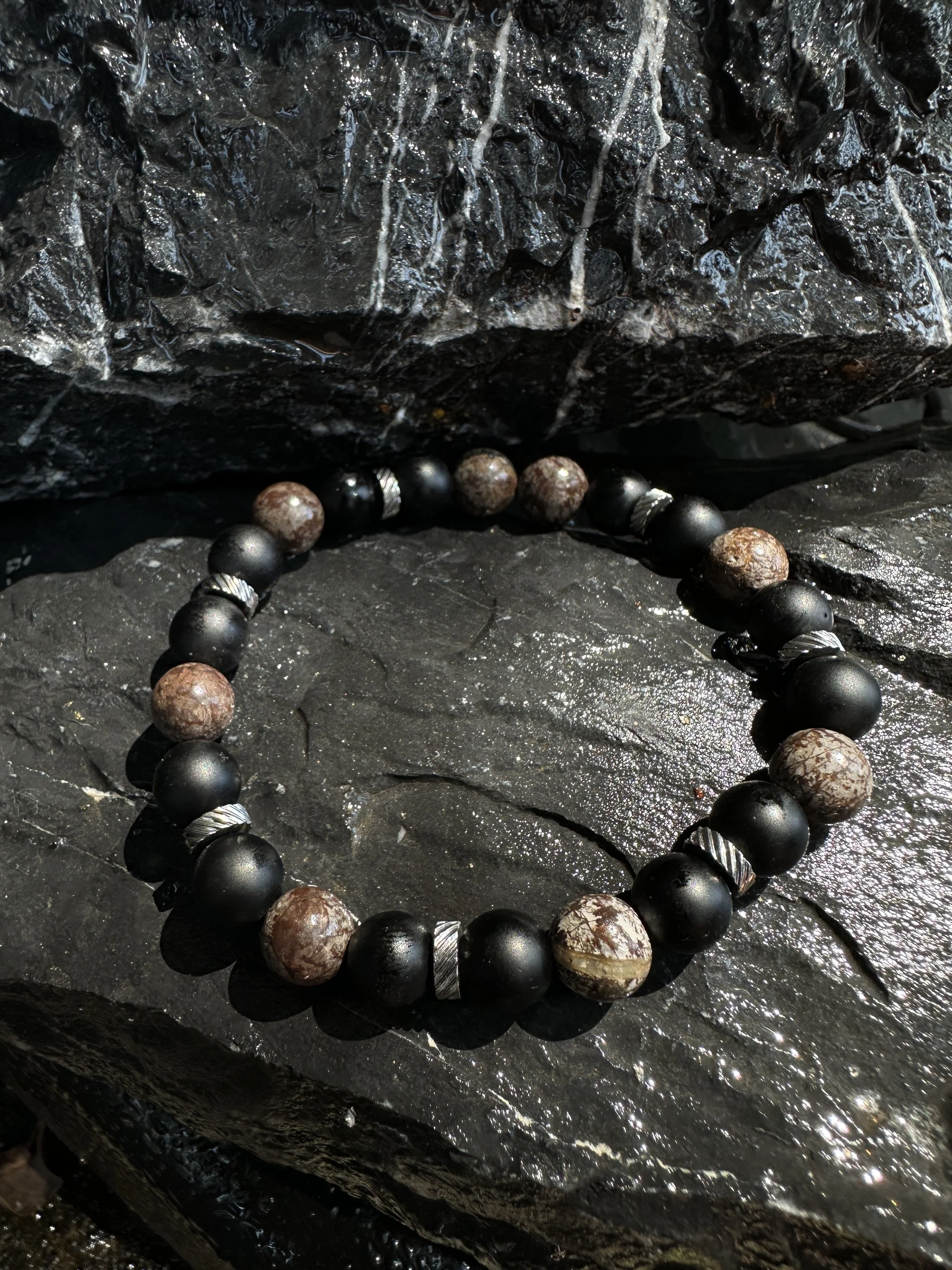 Manifestation Men’s Bracelet – Black Agate & Bronzite
