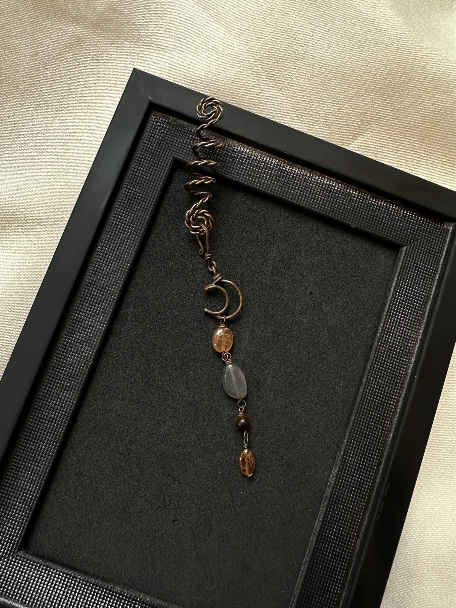 Handcrafted Copper Spiral Hair Cuff with Moon Charm, Amber and Labradorite