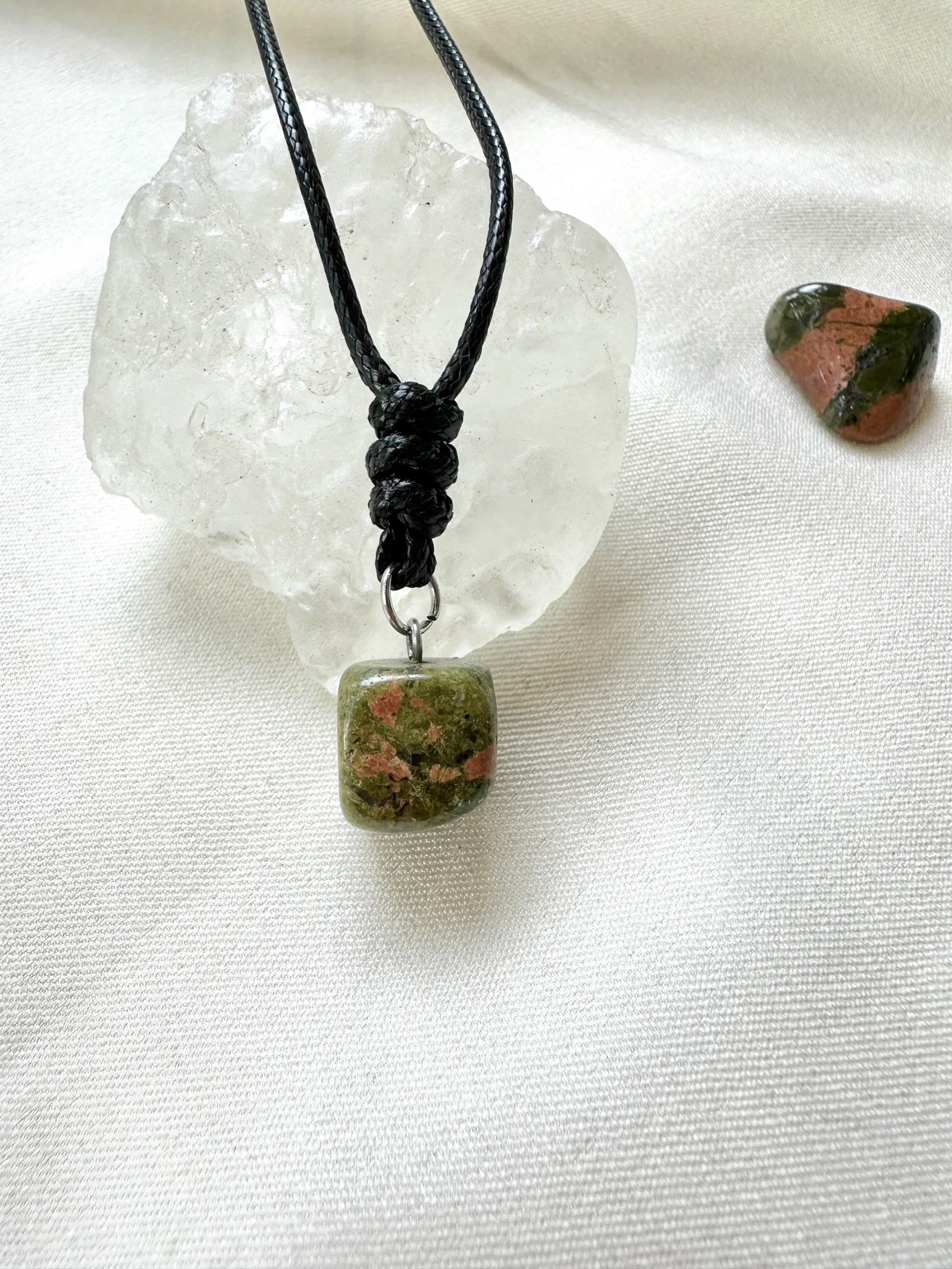 Unakite Pendant Necklace on Black Cord