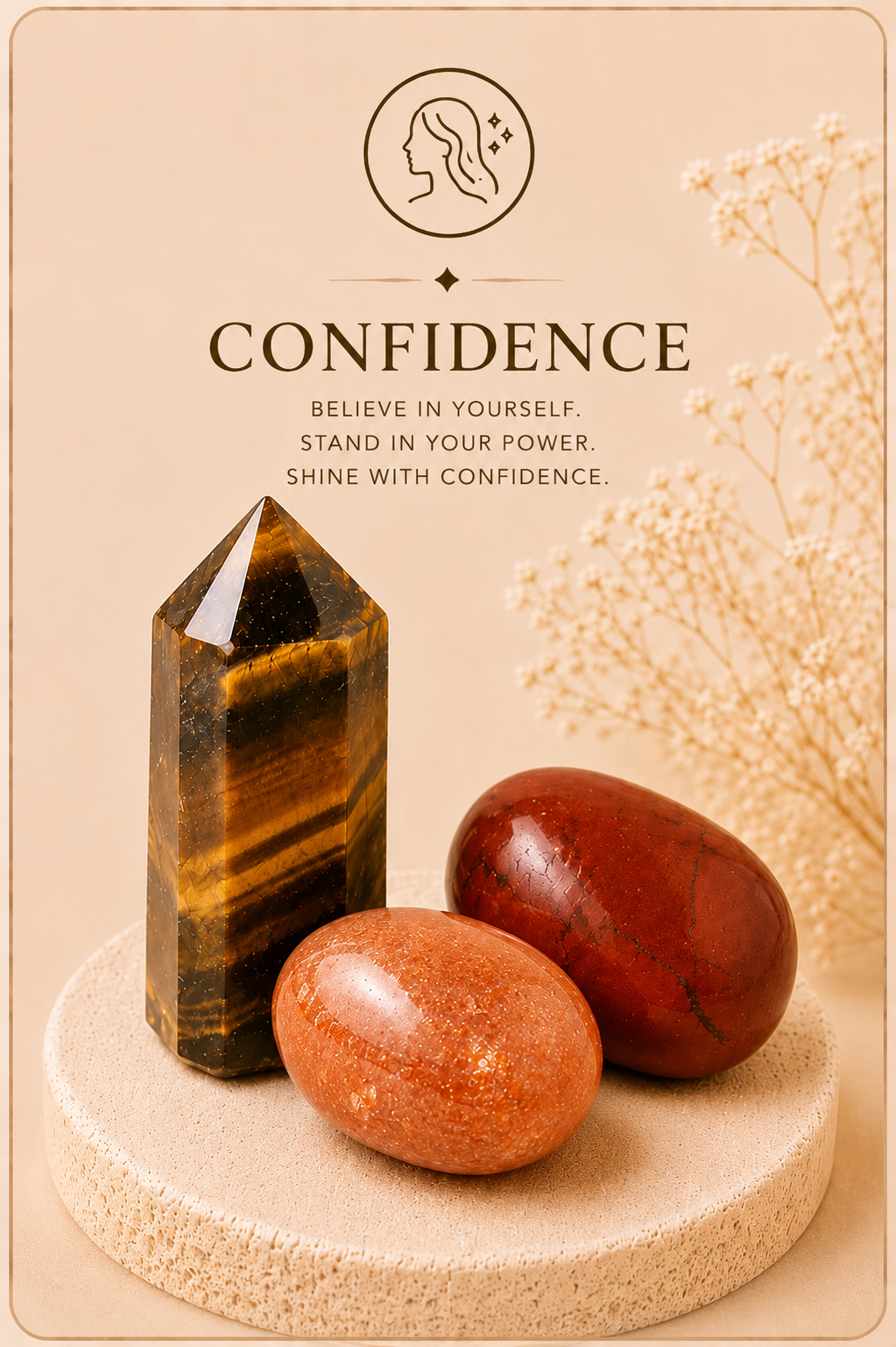 Gemstones chosen to encourage courage, self-belief and authentic self-expression in everyday life.