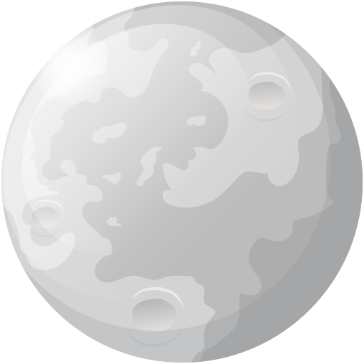 Illustration of the moon with surface craters and shading.