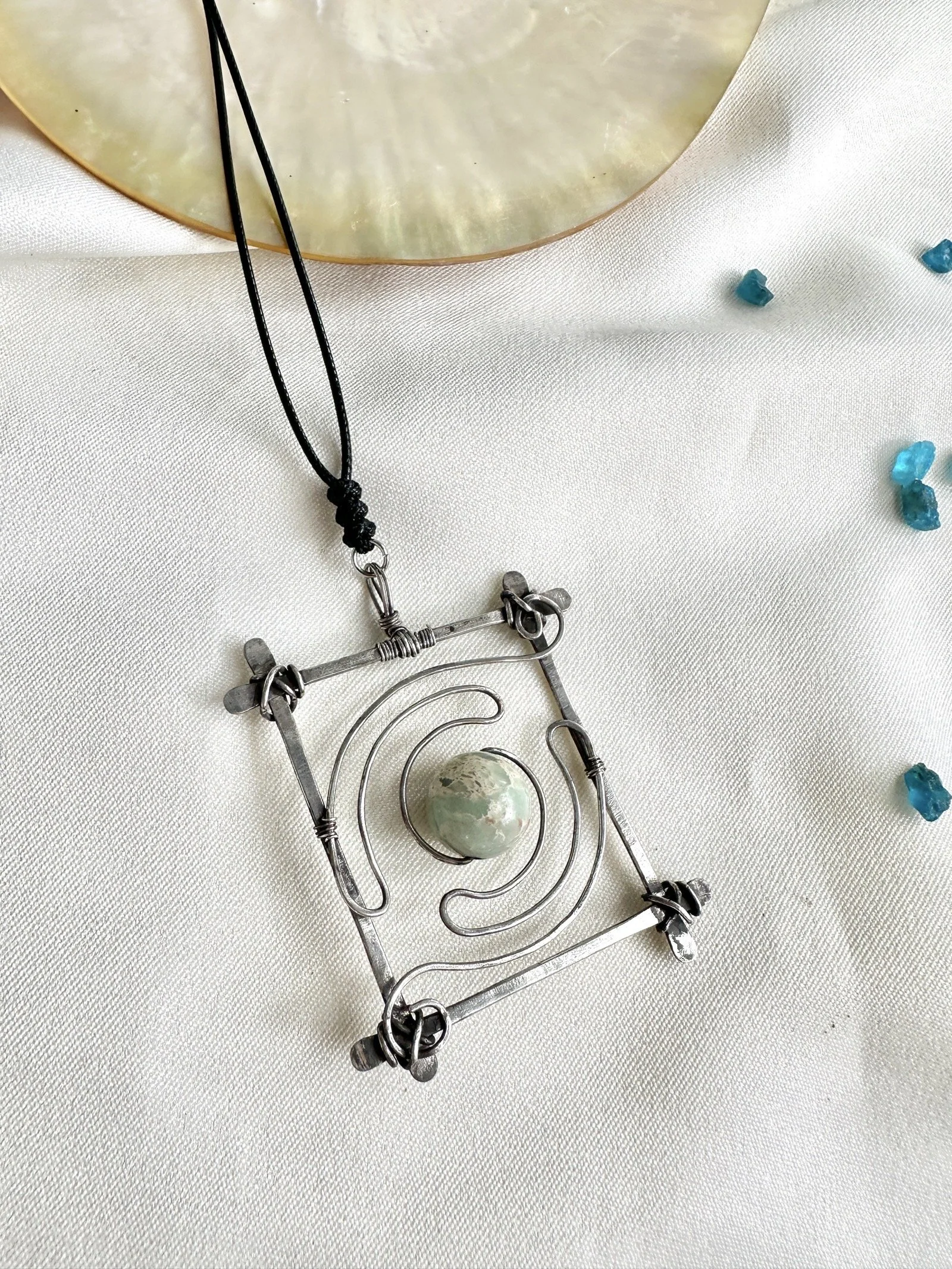 Imperial Jasper Antique Sterling Silver Necklace | Handmade Statement Pendant
