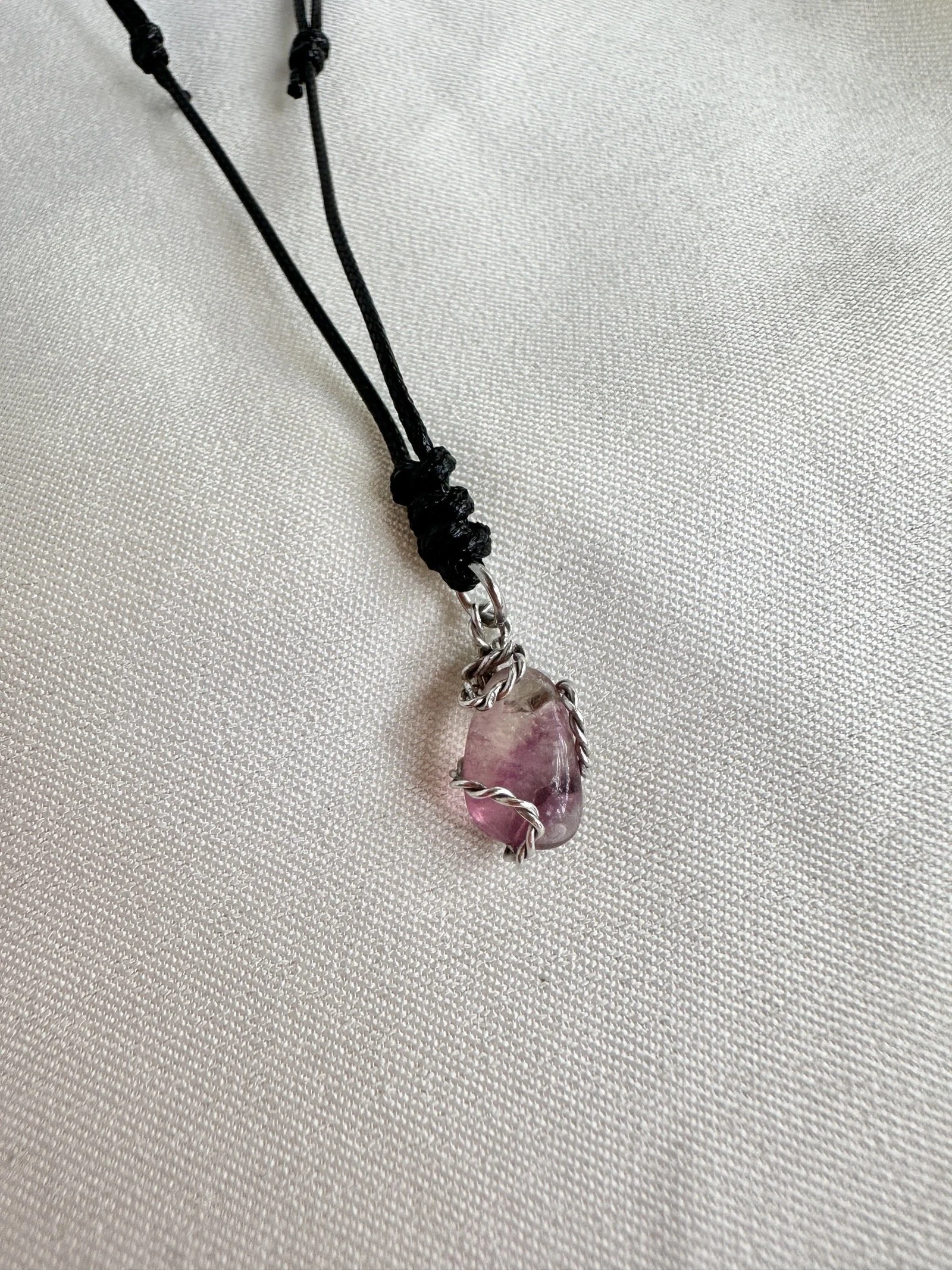 Mini Raw Fluorite Pendant in Sterling Silver Wire