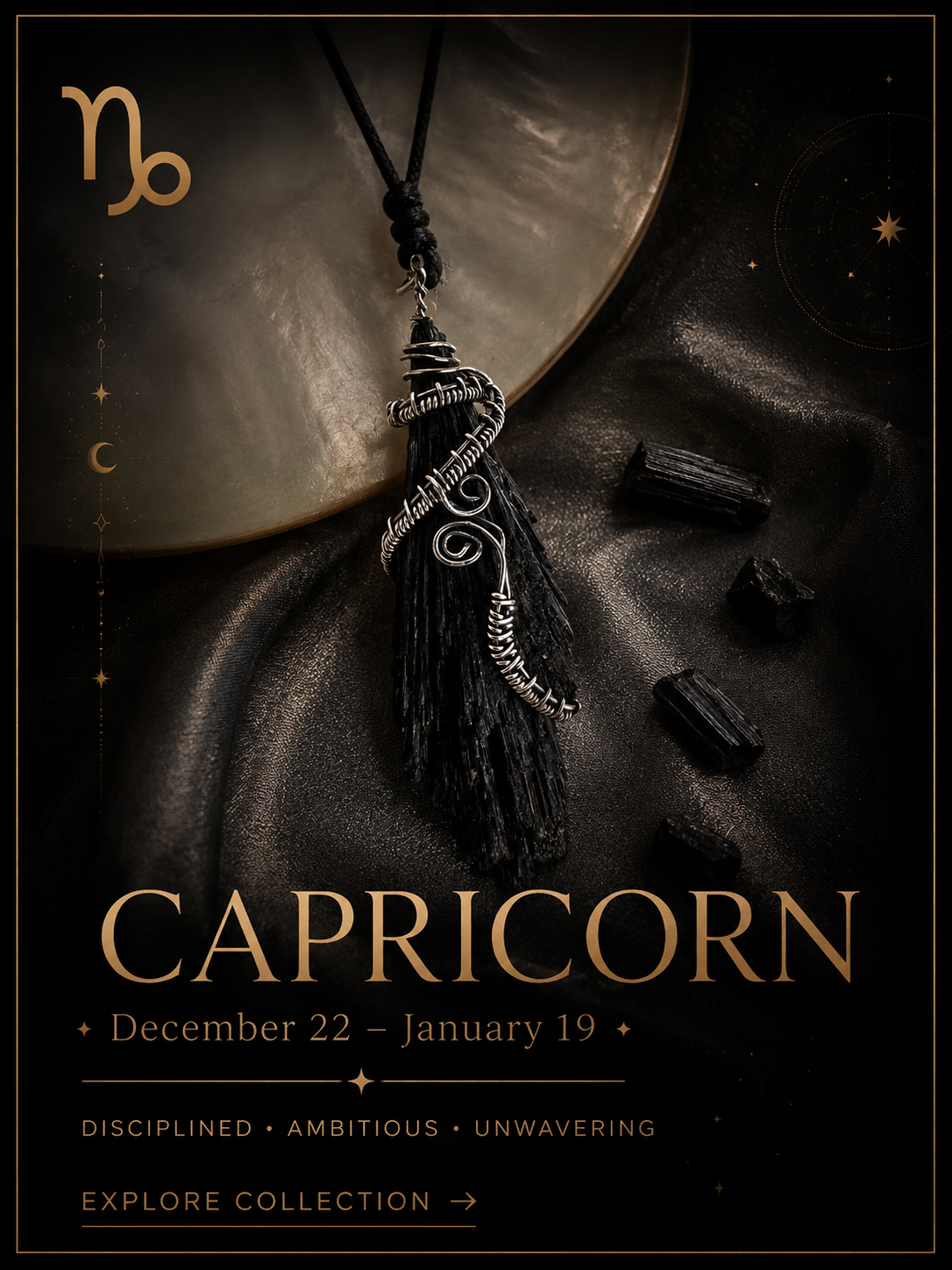 Grounded gemstones reflecting ambition, resilience and the determined nature of Capricorn.