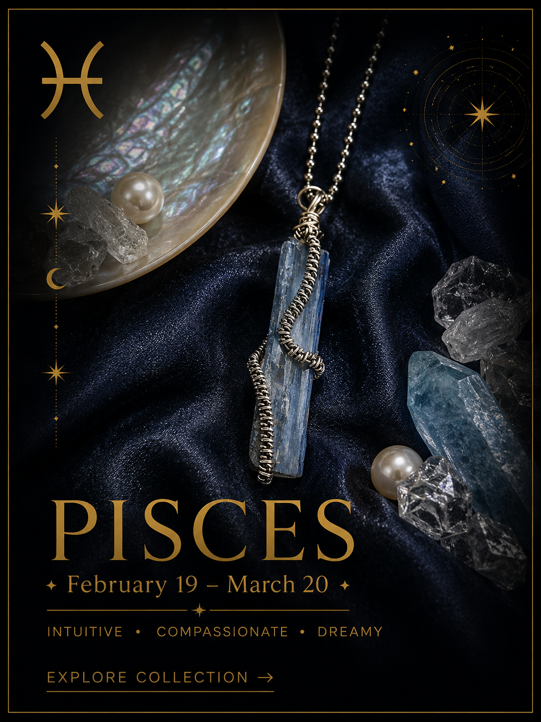 Intuitive gemstones selected to support creativity, compassion and dreamy Pisces energy.