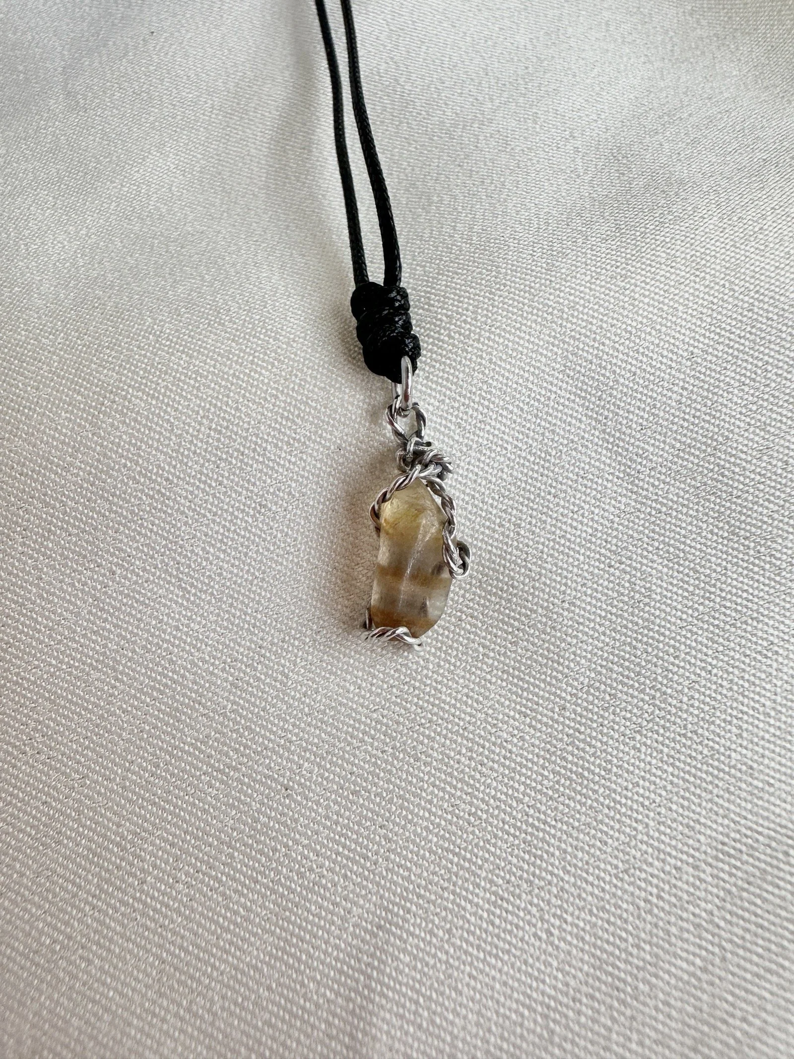 Mini Raw rainbow Fluorite Pendant in Sterling Silver Wire