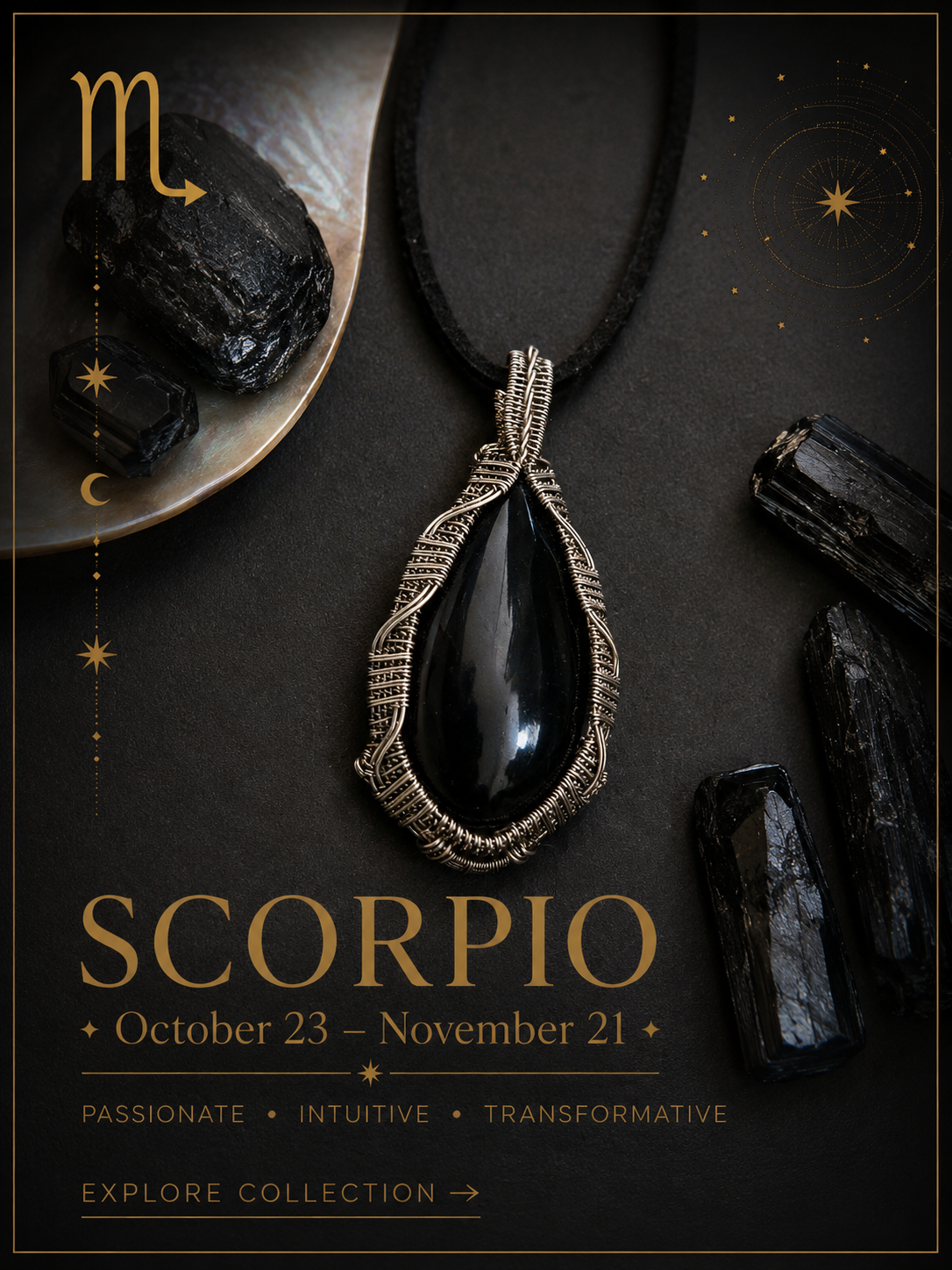 Powerful gemstones selected to reflect Scorpio passion, transformation and emotional strength.