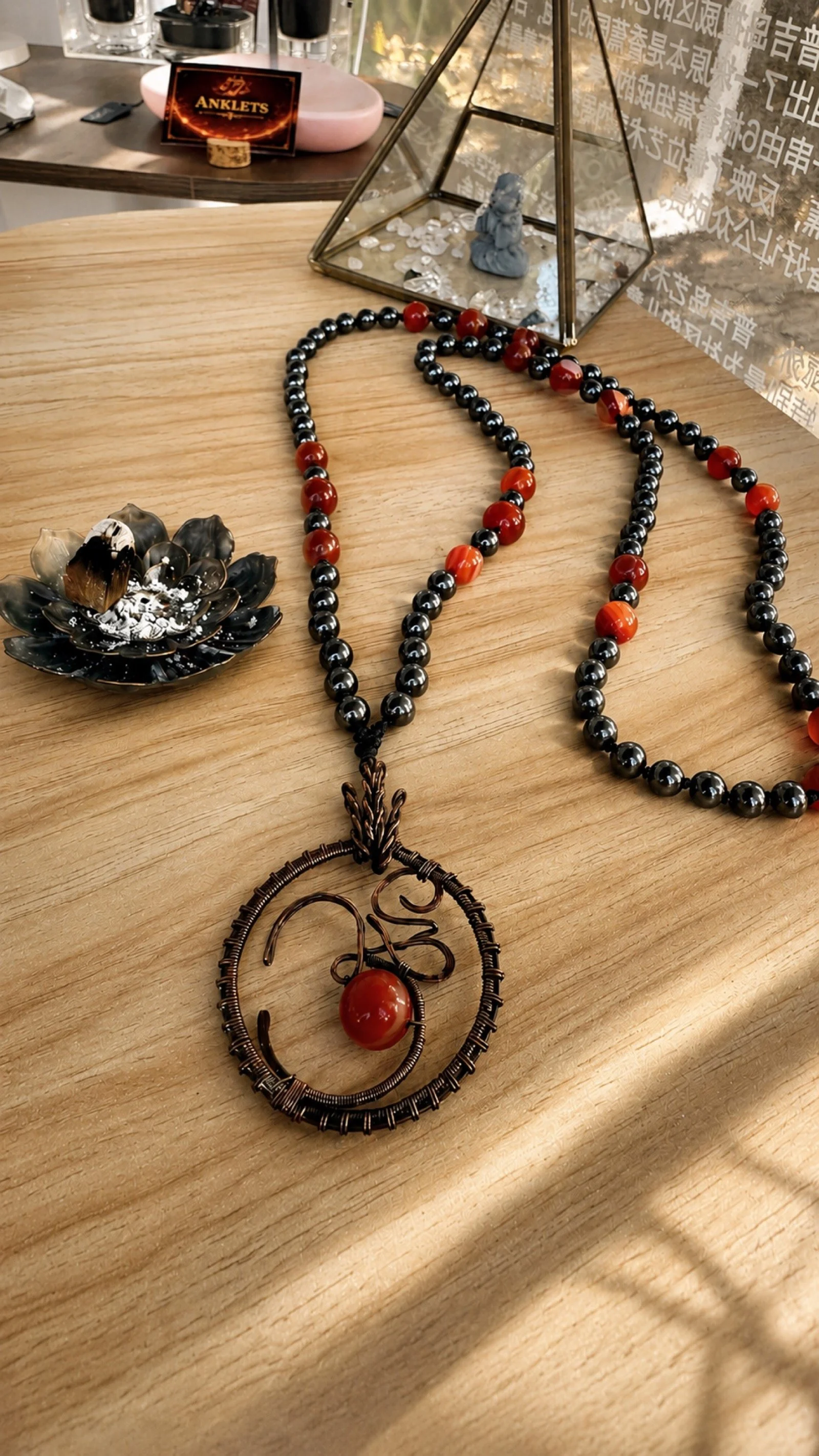 Carnelian & Hematite Om Mala Necklace