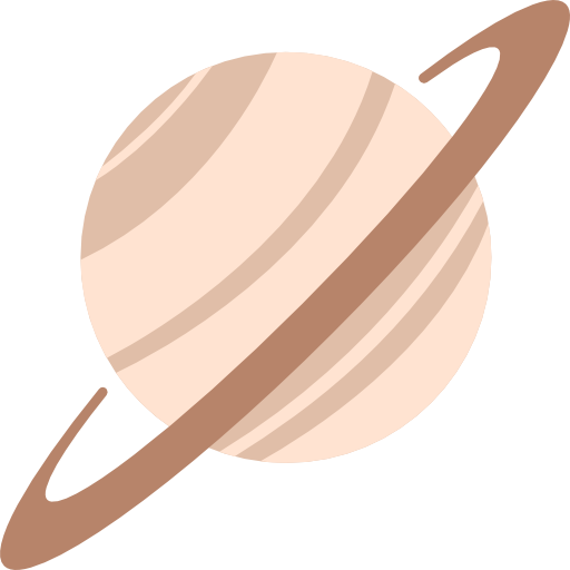 Illustration of a planet with rings, resembling Saturn, in shades of beige and brown.