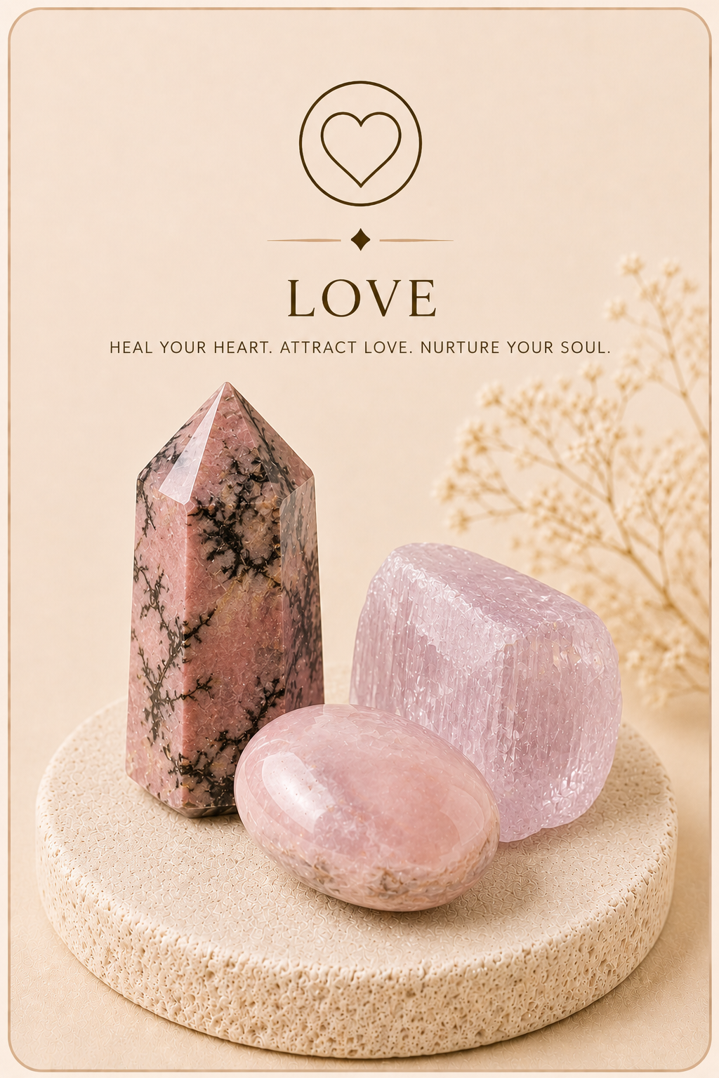 Gemstones inspired by compassion, emotional connection and opening the heart to love and kindness.