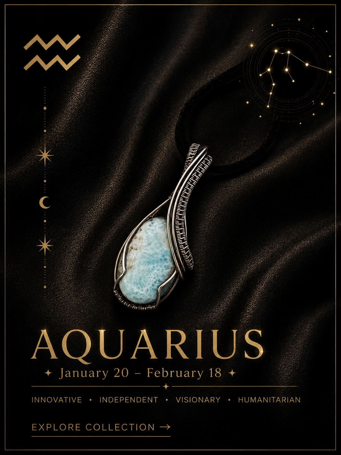 Unique gemstones inspired by innovation, independence and visionary Aquarius energy.