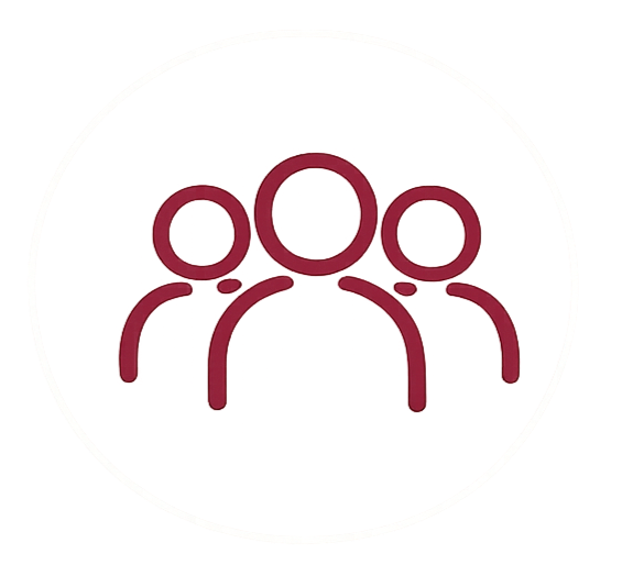 An icon depicting a group of three people arranged together, symbolizing teamwork or community.