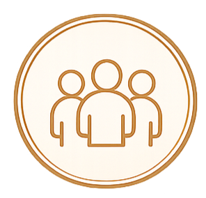 Icon of three people in a group inside a circular border.