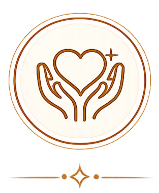 Icon of two hands holding a heart with a sparkle, surrounded by a circular border.