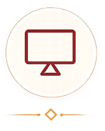 Icon of a computer monitor on a white circular background