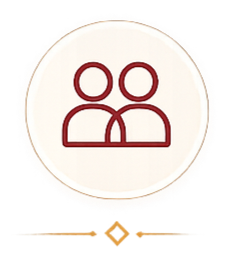 Icon of two people side by side, representing users or community.