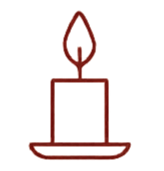 Simple line drawing of a candle with a flame on a small plate