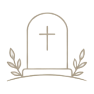 Gravestone with a cross and laurel branches on either side
