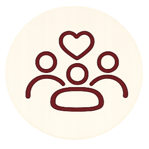 Icon of three people with a heart above them, symbolizing love or care.