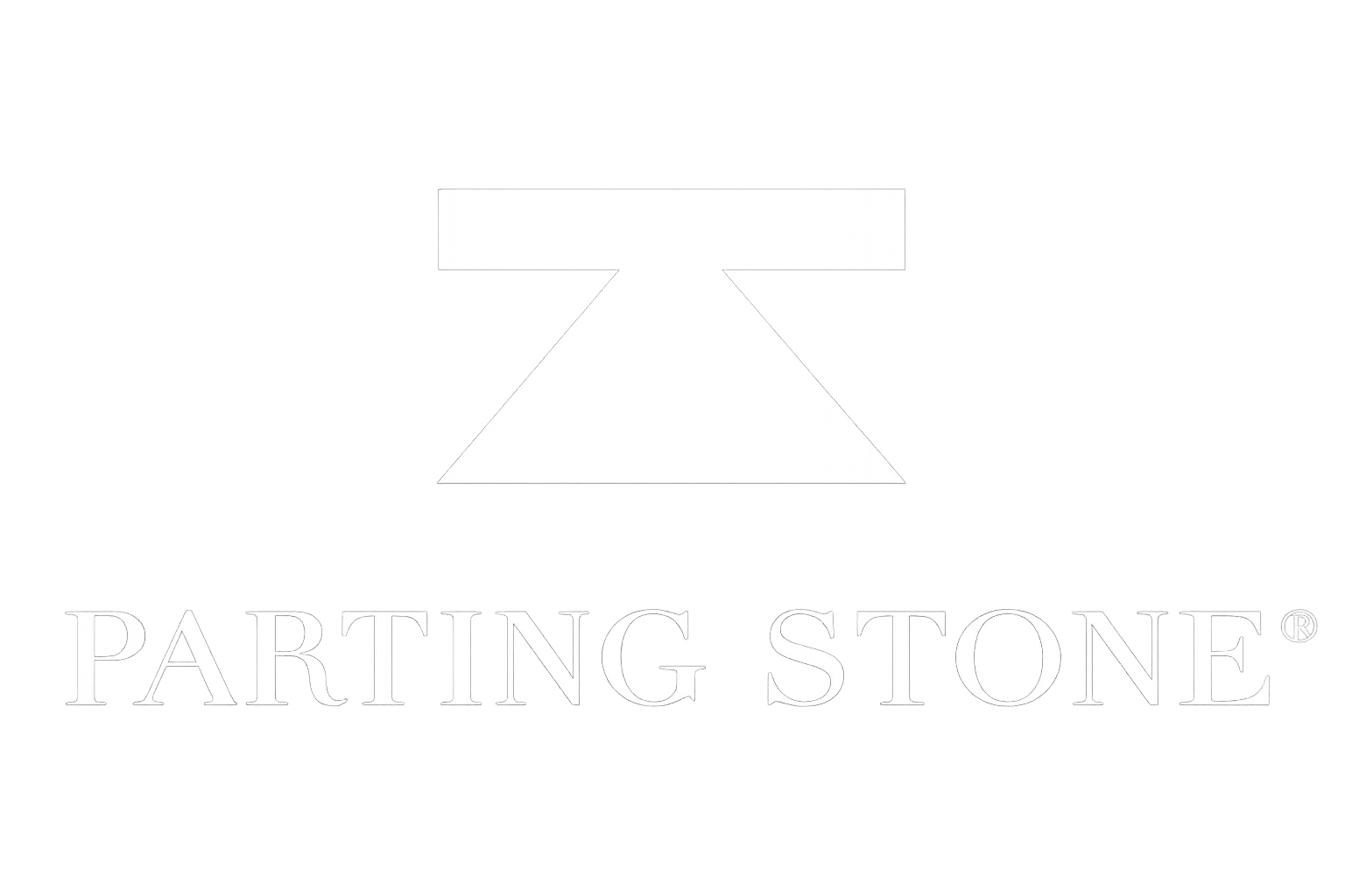 A logo for Parting Stone featuring a white geometric shape and the text "PARTING STONE" beneath it.