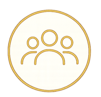 Icon of three people connected, representing a group or team.