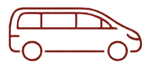 Outline drawing of a minivan with color-coded sections in yellow, green, orange, and red.