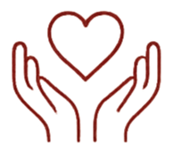 Outline of two hands holding a heart