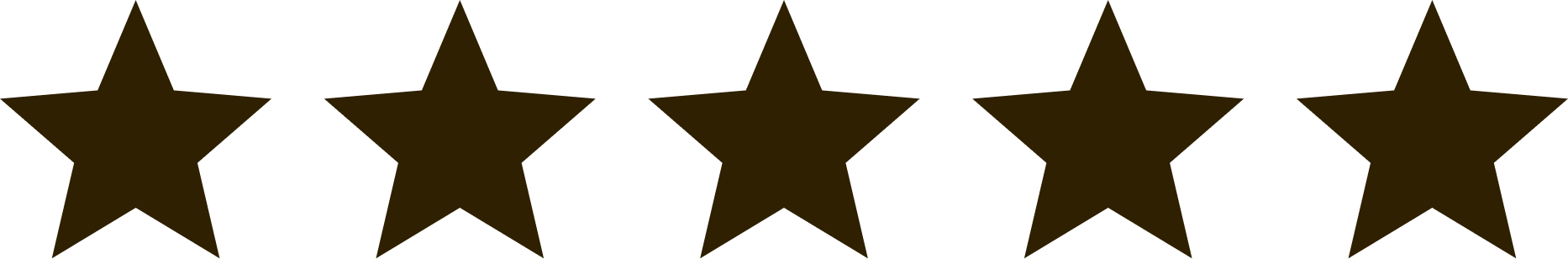Cinco estrellas doradas en línea sobre fondo transparente.