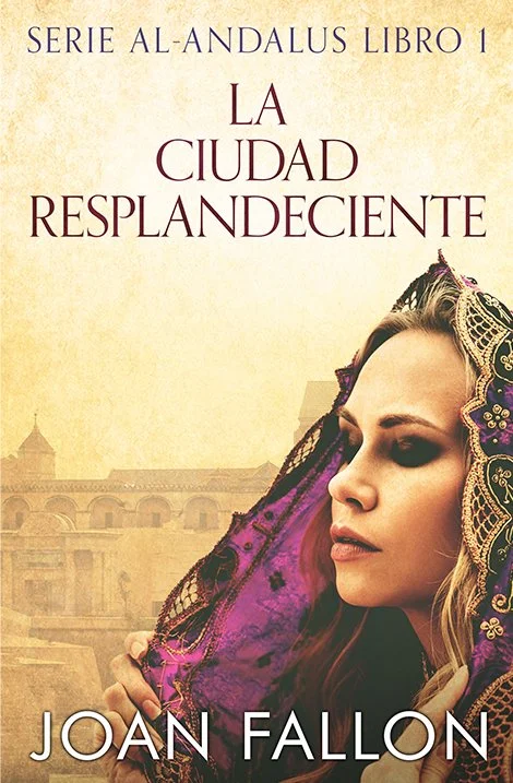 Book cover for La Ciudad Resplaneciente by Joan Fallon with a painting of a concubine on the cover.