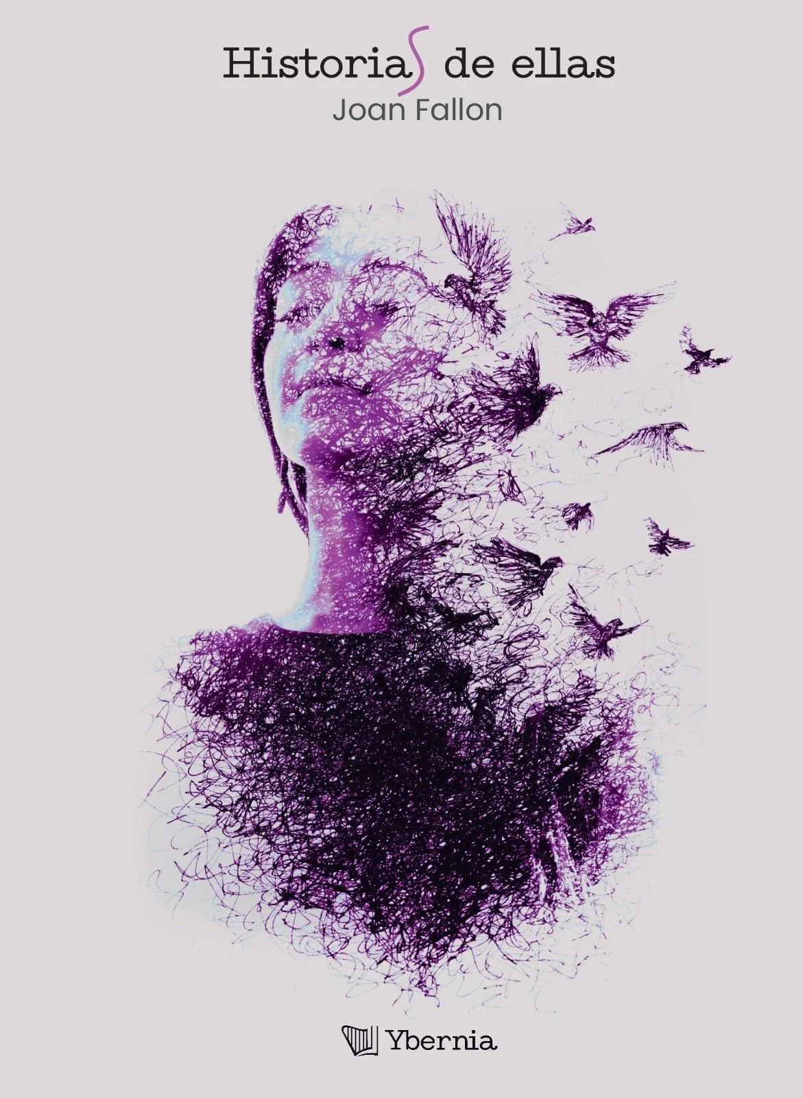 Book cover for Historias de Ellas with purple drawing of a woman.