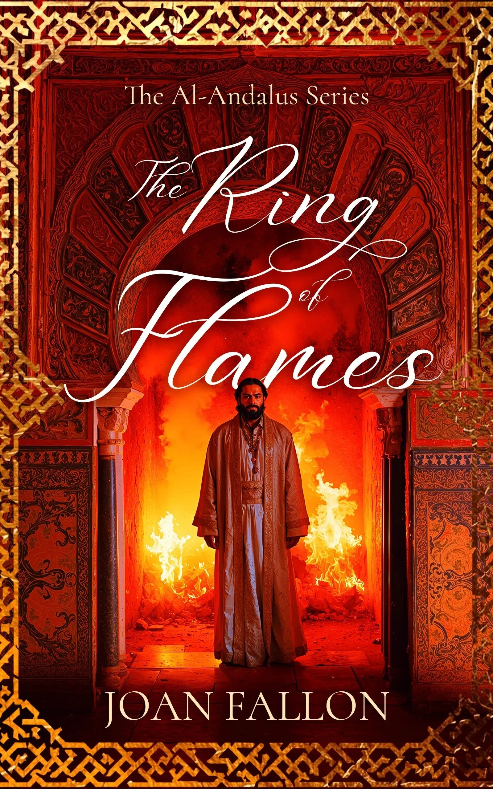 Cover for the historical novel The Ring of flames with fire in the background