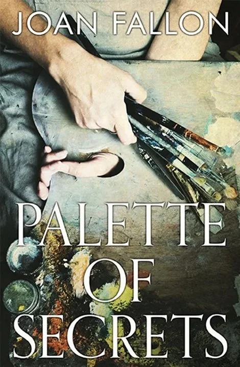 Book cover for Palette of Secrets by Joan Fallon, showing an artists pallet