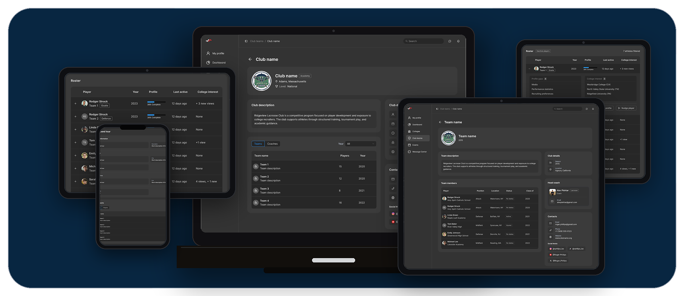 Sports recruiting tool for clubs and teams.